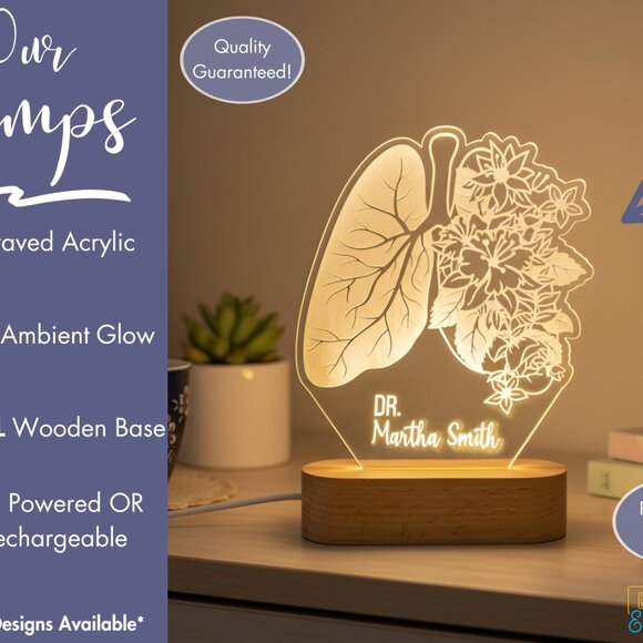 Floral Lung Custom Night Light • Doctor Lamp • Pulmonologist Gift - Picture 3 of 8